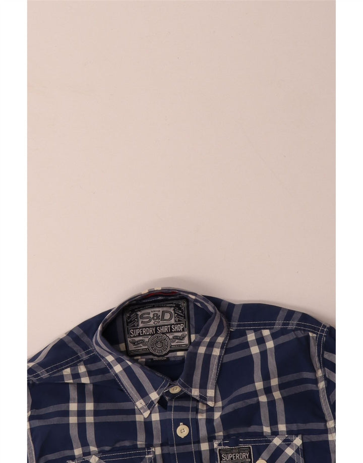 Camisa masculina SUPERDRY de algodão xadrez azul médio