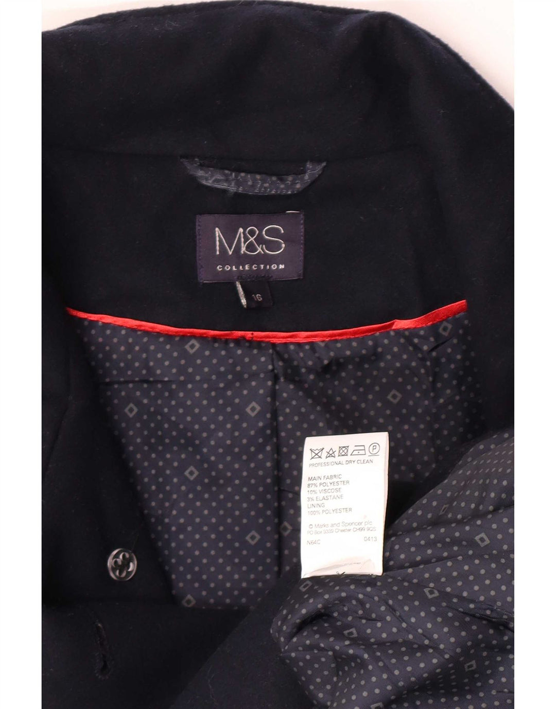Casaco impermeável feminino Marks & Spencer Reino Unido 16 grande poliéster azul marinho