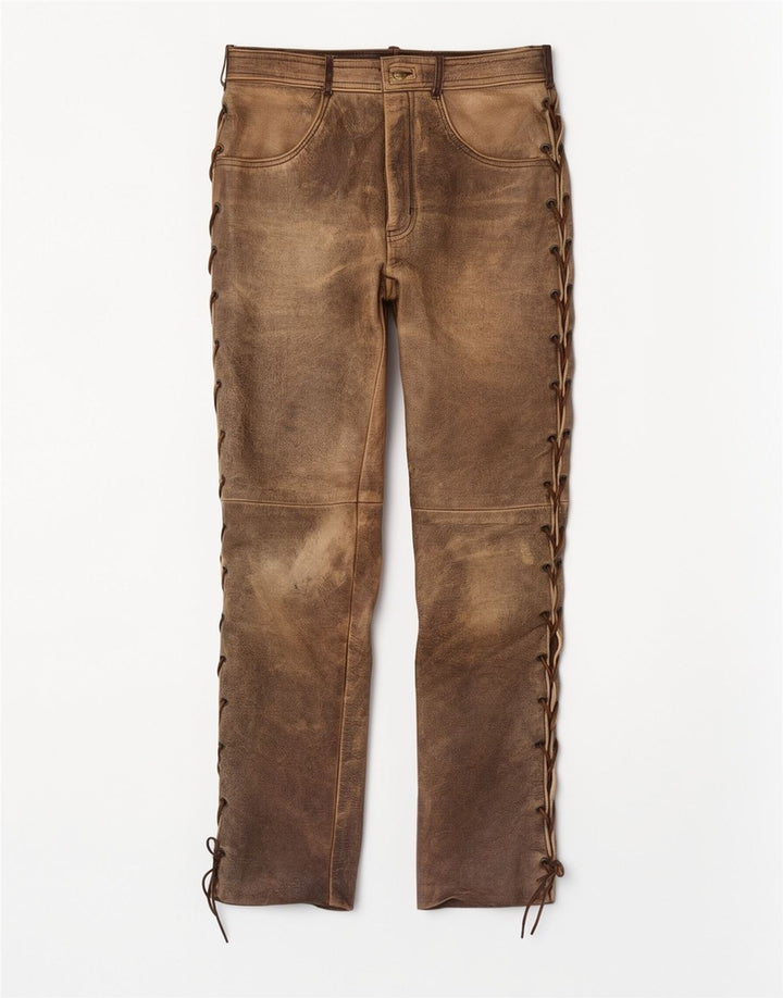 Calça masculina de couro Pantera tamanho 31 W31 L33 couro marrom