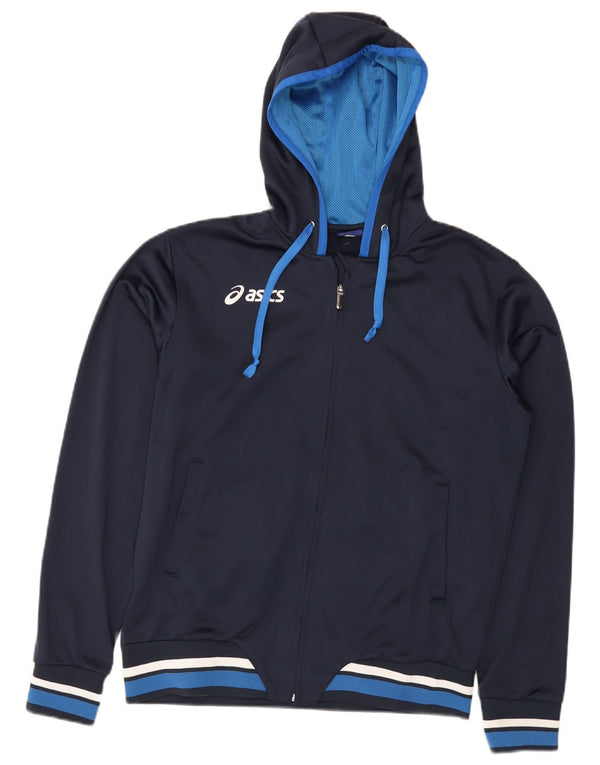 Asics Mens Hooded Tracksuit Top Jacket Médio Azul Marinho Colourblock