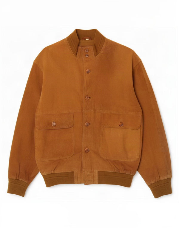 Vintage Mens Suede Bomber Jacket IT 54 2XL Beige Leather
