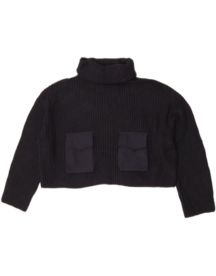Zara Suéter feminino cropped oversized com gola redonda Reino Unido 14 médio preto