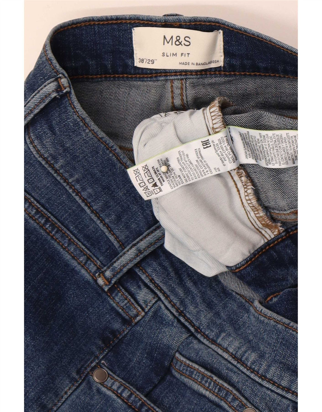 Marks & Spencer Mens Slim Jeans W38 L29 Azul Algodão