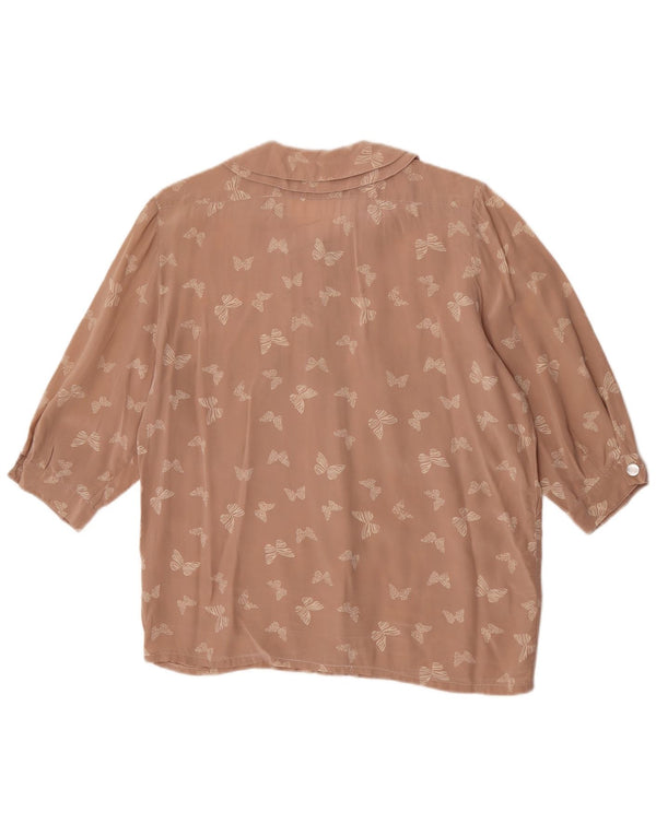 Blusa feminina vintage manga 3/4 Reino Unido 14 borboleta marrom média