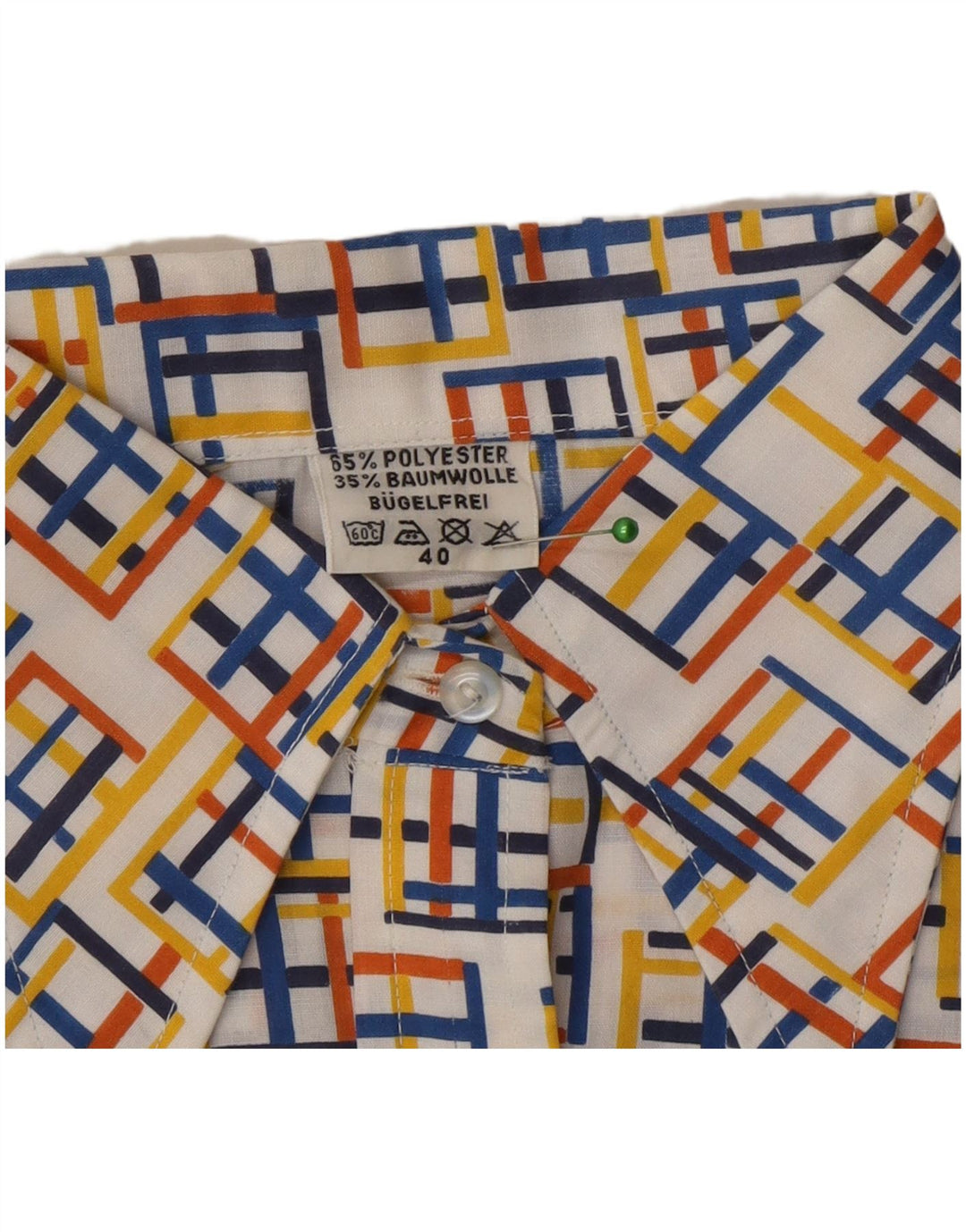 Blusa feminina vintage EU 40 poliéster geométrico multicolorido médio