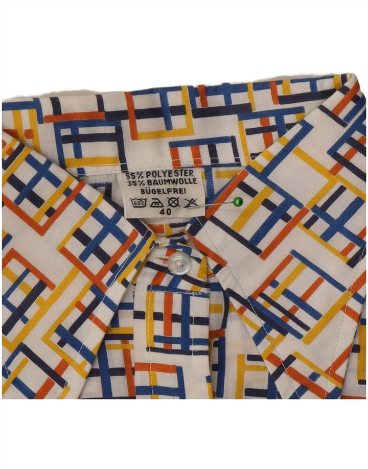 Blusa feminina vintage EU 40 poliéster geométrico multicolorido médio