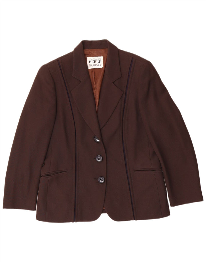 GIANFRANCO FERRE Jaqueta blazer feminina de 3 botões Reino Unido 16 grande lã marrom