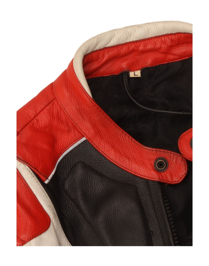 Jaqueta de couro masculina vintage UK 40 grande bloco colorido multicolorido