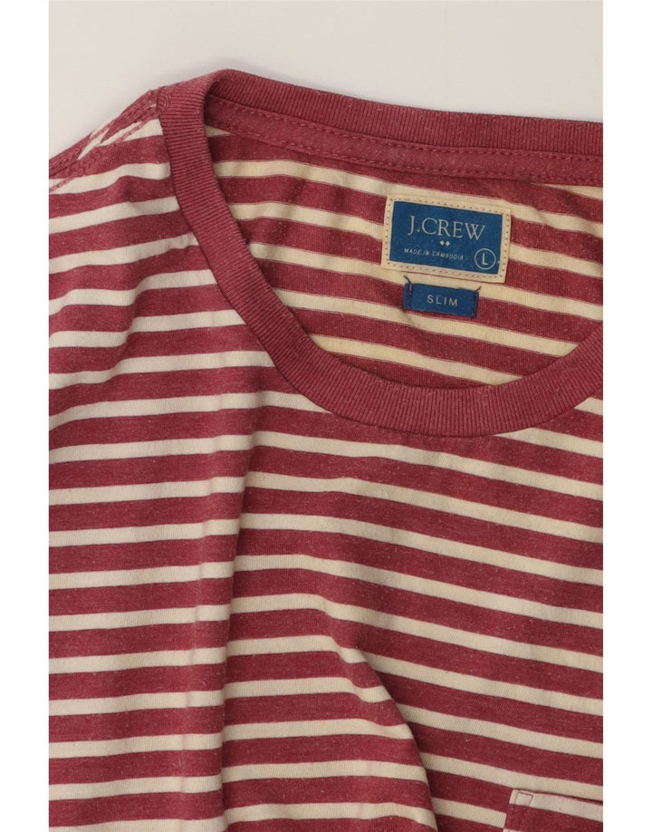 Camiseta masculina J. Crew Top grande de algodão listrado vermelho