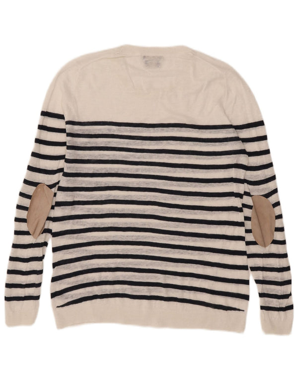 Suéter feminino Massimo Dutti com gola redonda Reino Unido 16 listrado branco grande