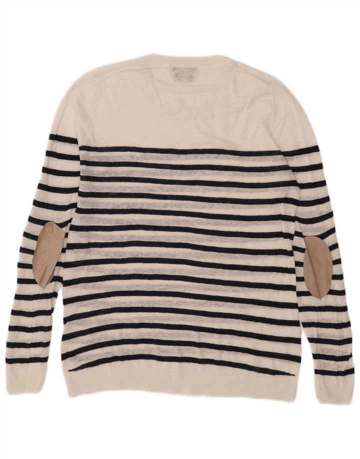 Suéter feminino Massimo Dutti com gola redonda Reino Unido 16 listrado branco grande
