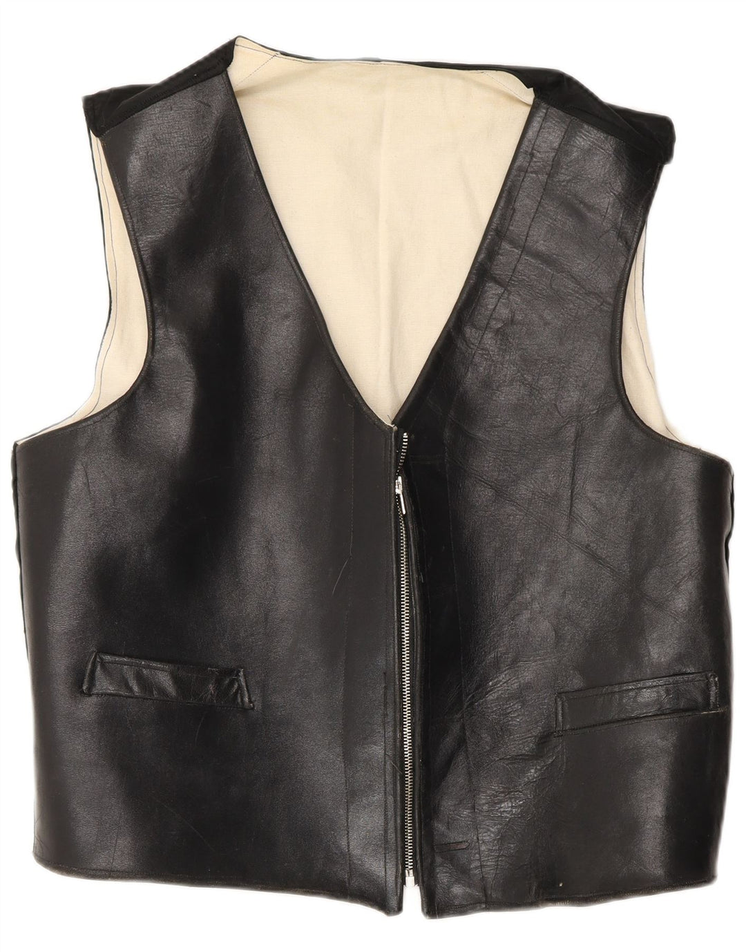 Colete de couro masculino VINTAGE grande preto