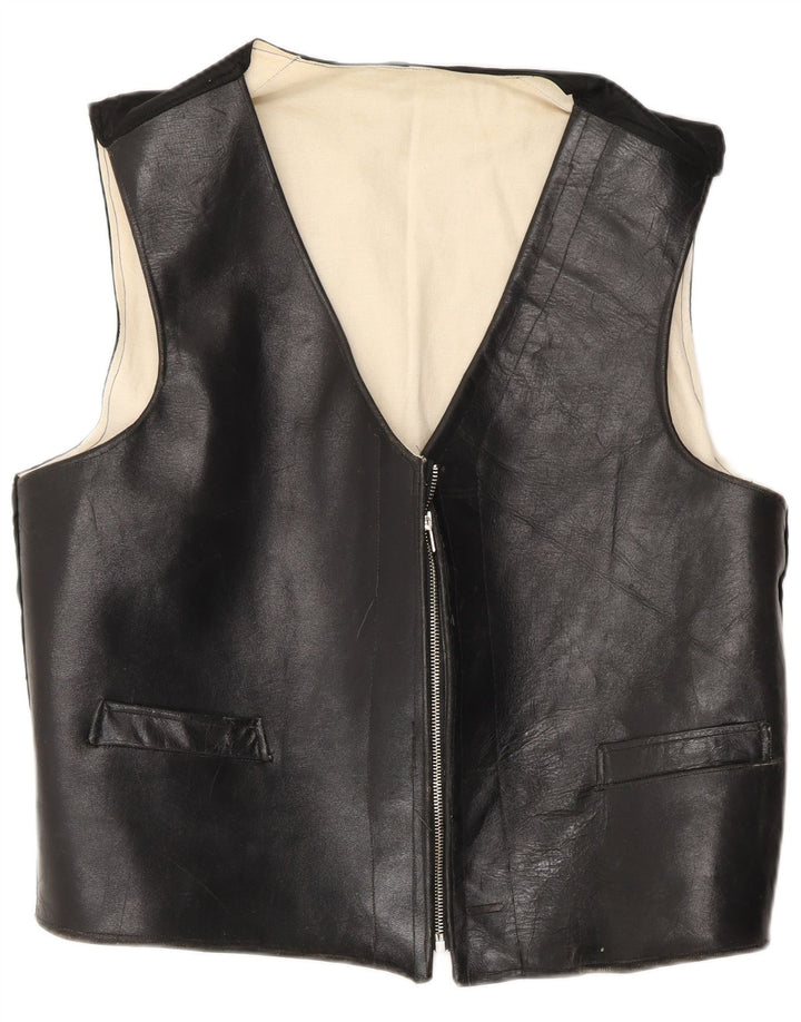 Colete de couro masculino VINTAGE grande preto