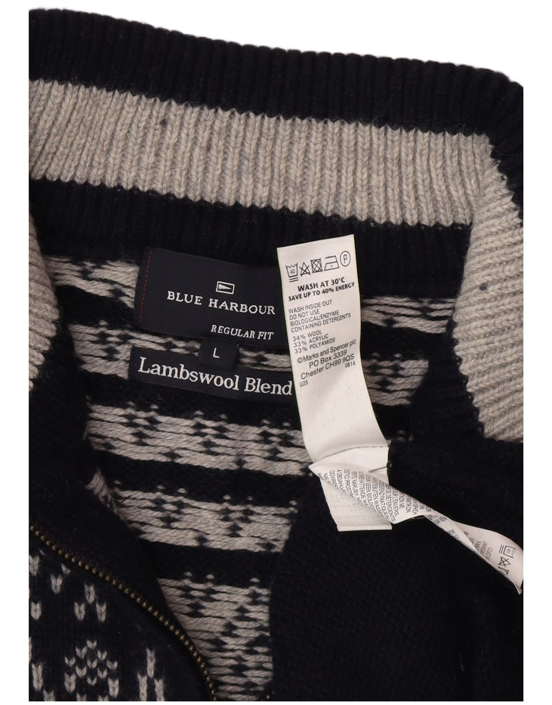 Suéter masculino Marks & Spencer Blue Harbor com zíper e gola grande azul marinho