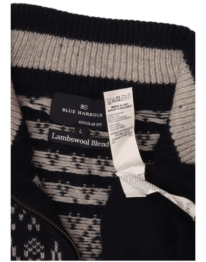 Suéter masculino Marks & Spencer Blue Harbor com zíper e gola grande azul marinho