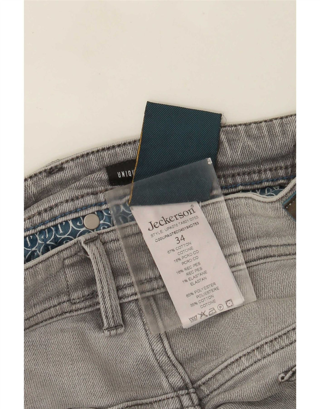Jeans masculinos Jeckerson Slim W34 L31 algodão cinza