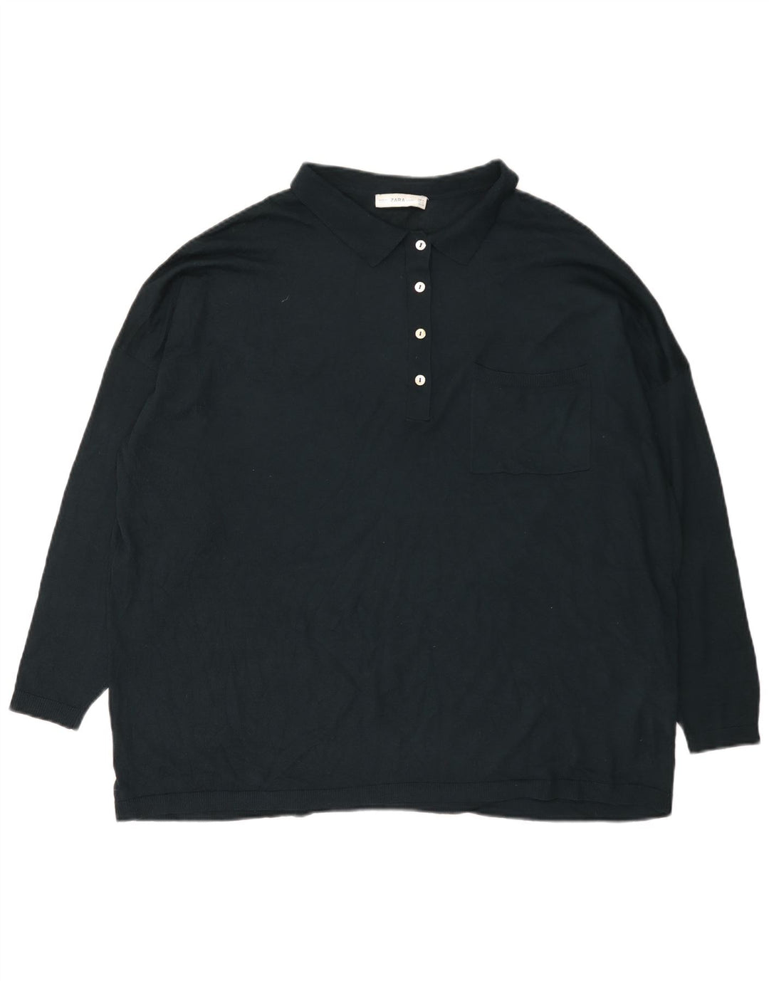 Zara Suéter feminino oversized com gola polo Reino Unido 14 Médio Verde Modal