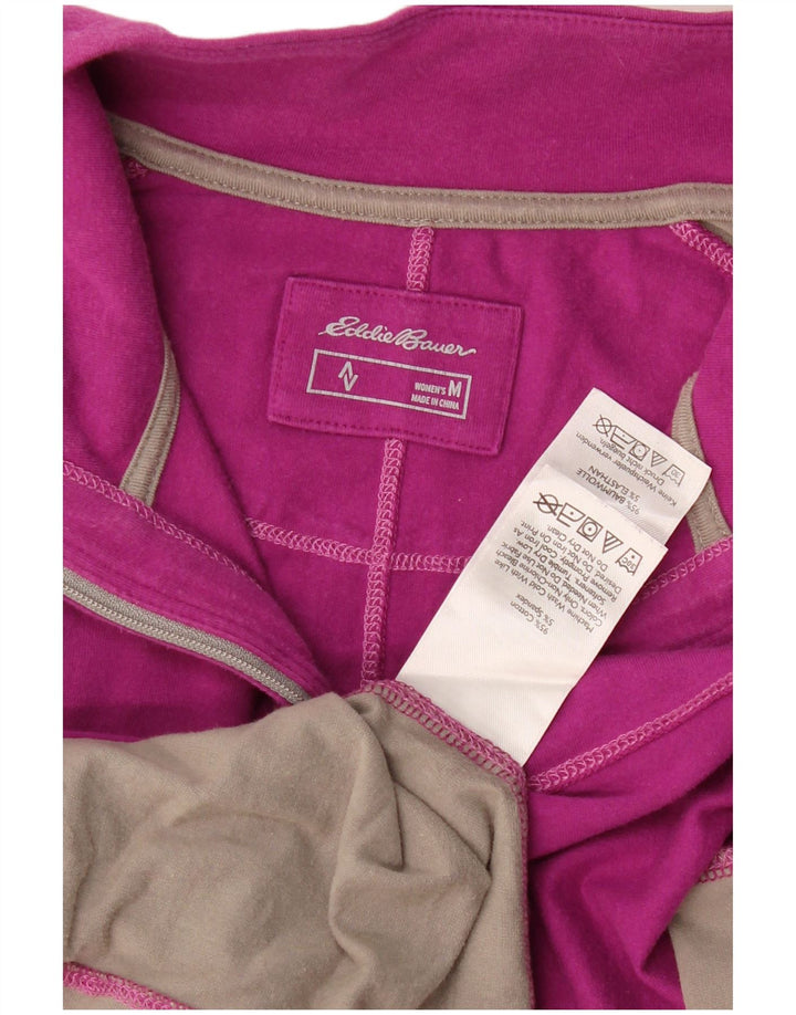 Eddie Bauer Top feminino com zíper e manga comprida Reino Unido 12 bloco colorido roxo médio
