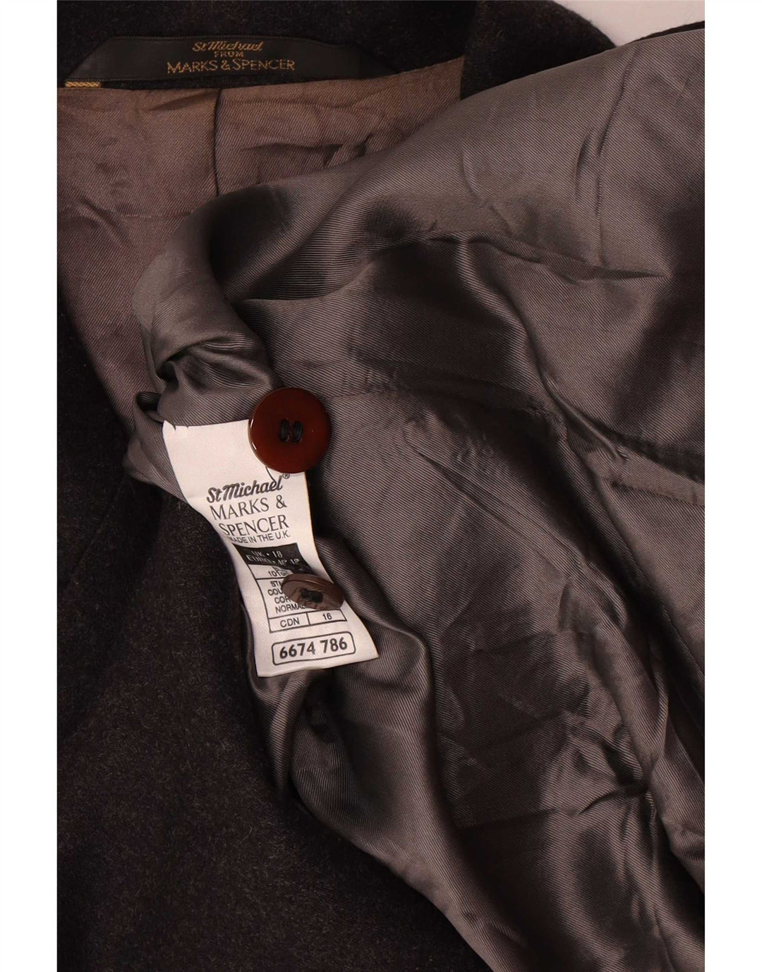 Jaqueta blazer feminina Marks & Spencer com 5 botões Reino Unido 18 XL lã cinza
