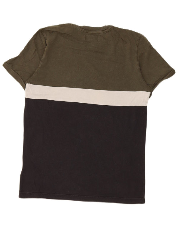 Adidas Mens T-Shirt Top Pequeno Verde Colorblock Algodão