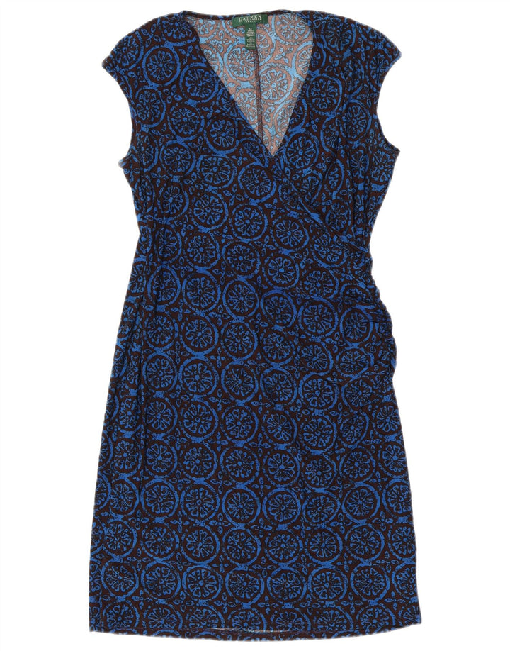 Vestido feminino RALPH LAUREN com bainha sem mangas EUA 12 grande azul floral