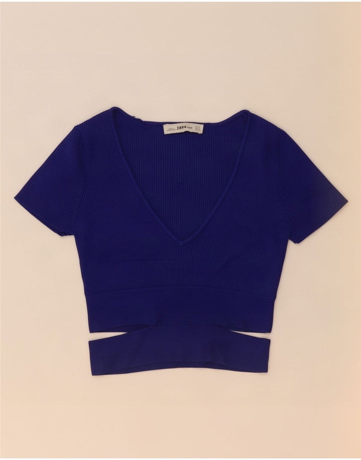 Zara Womens Crop Top UK 8 Pequeno Azul Viscose