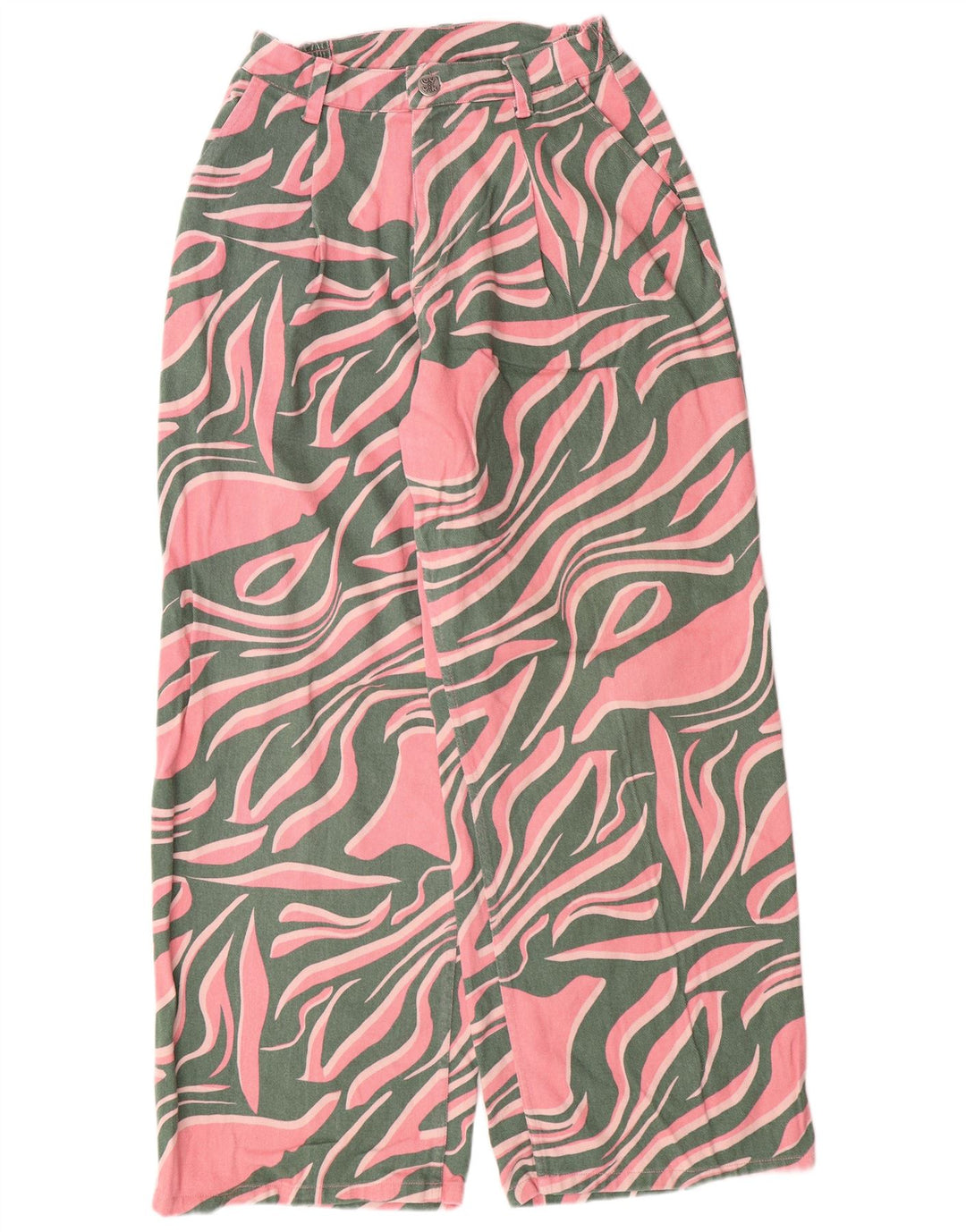 Calça jeans feminina Lucy & Yak solta de cintura alta W28 L29 rosa com estampa animal de algodão