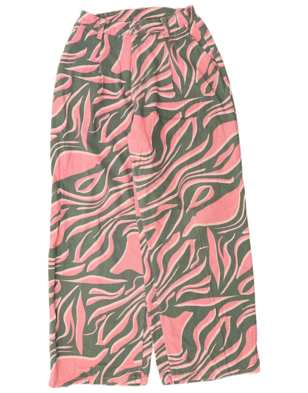 Calça jeans feminina Lucy & Yak solta de cintura alta W28 L29 rosa com estampa animal de algodão