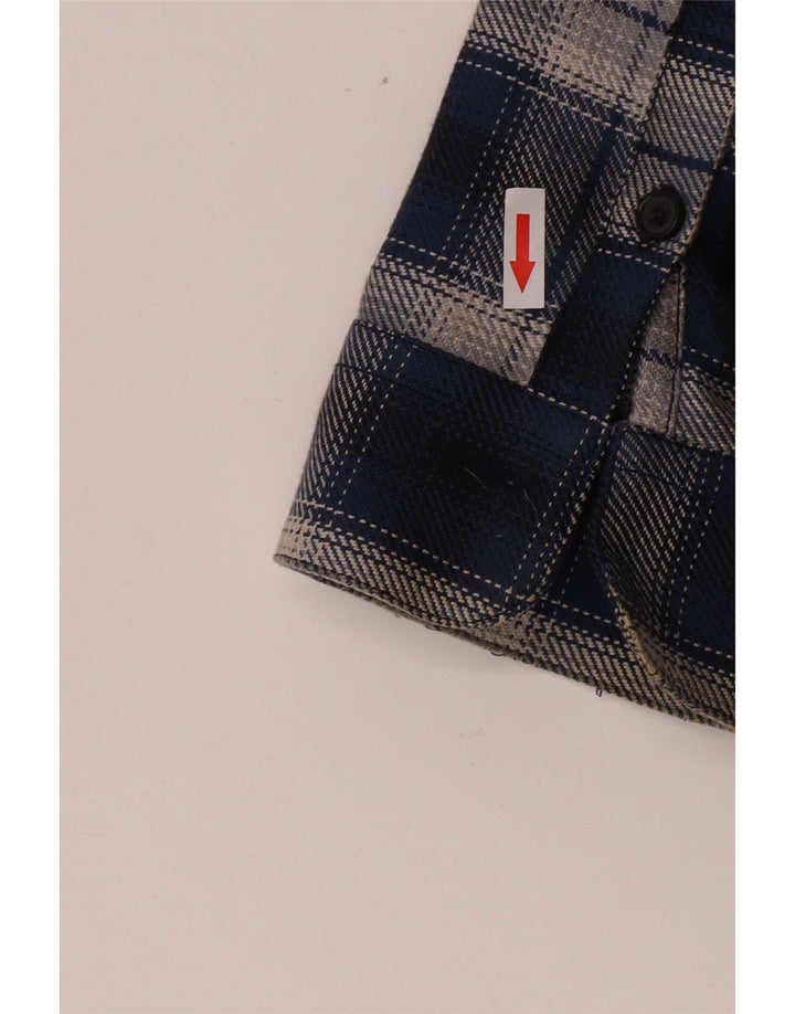 Camisa masculina Drykorn Shacket grande algodão xadrez azul marinho