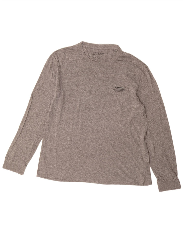 Guess Camiseta masculina de ajuste regular, manga comprida, algodão manchado cinza grande