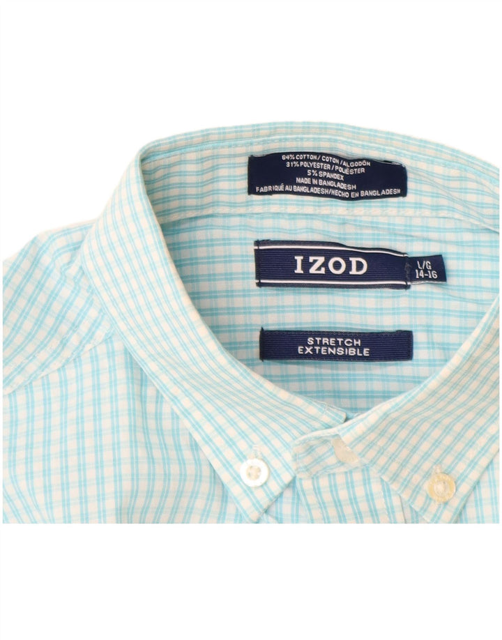 Camisa elástica Izod Boys 14-15 anos grande algodão guingão azul