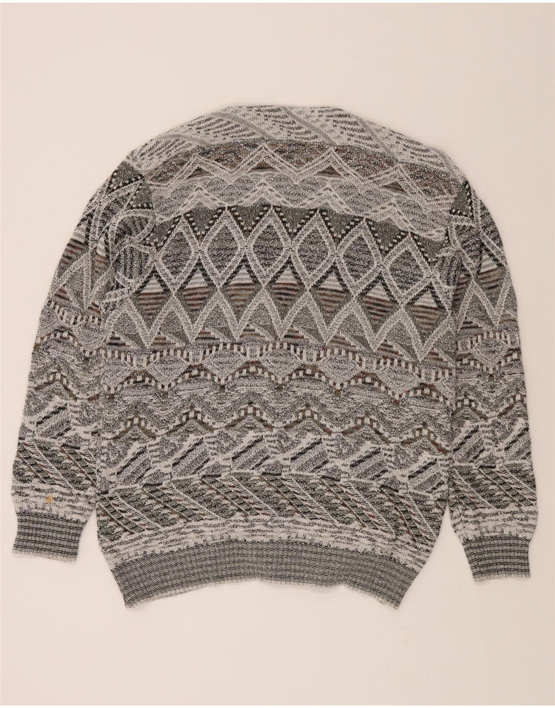 MALAGRIDA Mens Cardigan Sweater Large Grey Fair Isle Vintage Malagrida and Second-Hand Malagrida from Messina Hembry 