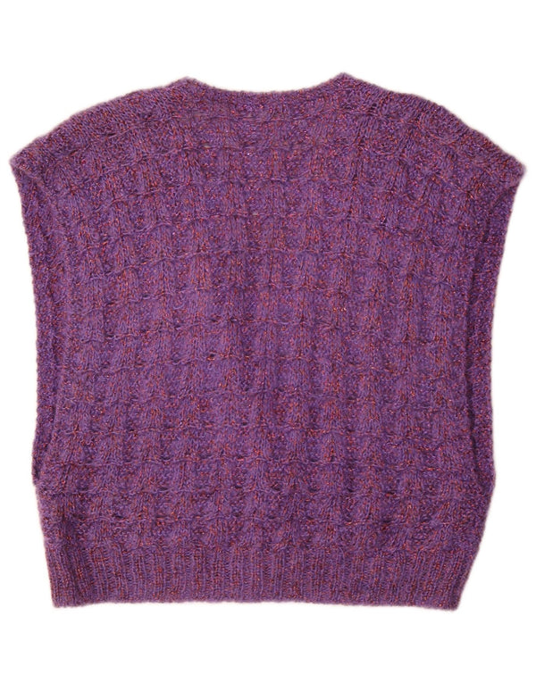 Colete de malha vintage feminino Reino Unido 14 grande roxo manchado