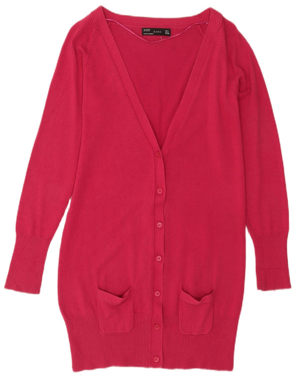 Suéter cardigã feminino Zara Longline Reino Unido 14 grande algodão rosa