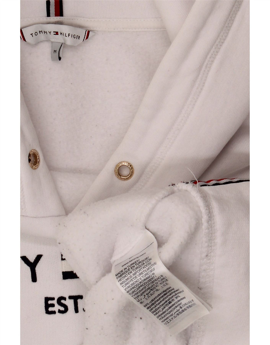 Suéter com capuz gráfico grande TOMMY HILFIGER feminino Reino Unido 14 médio branco