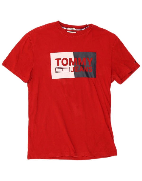Tommy Hilfiger Camiseta masculina regular fit gráfica top pequeno vermelho