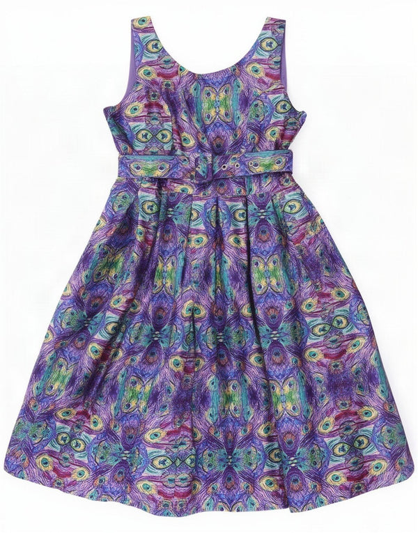 Vintage Feminino Padrão Abstrato A-Line Vestido Reino Unido 16 Grande Multicolorido