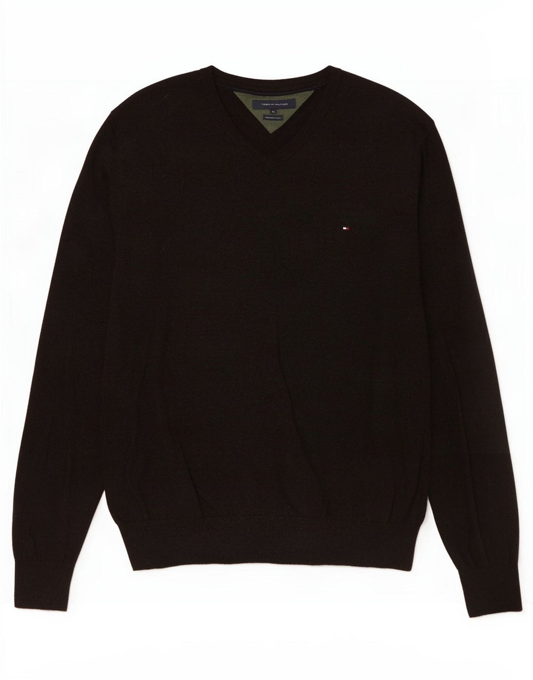 Suéter masculino Tommy Hilfiger com decote em V XL lã de carneiro marrom