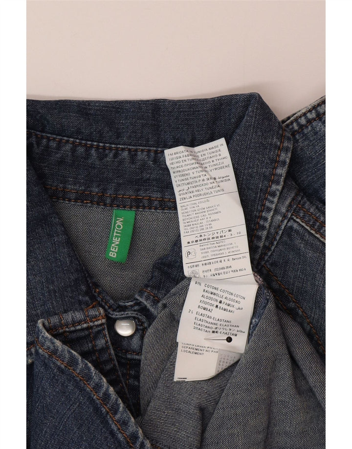 Camisa jeans feminina Benetton UK 12 algodão azul médio