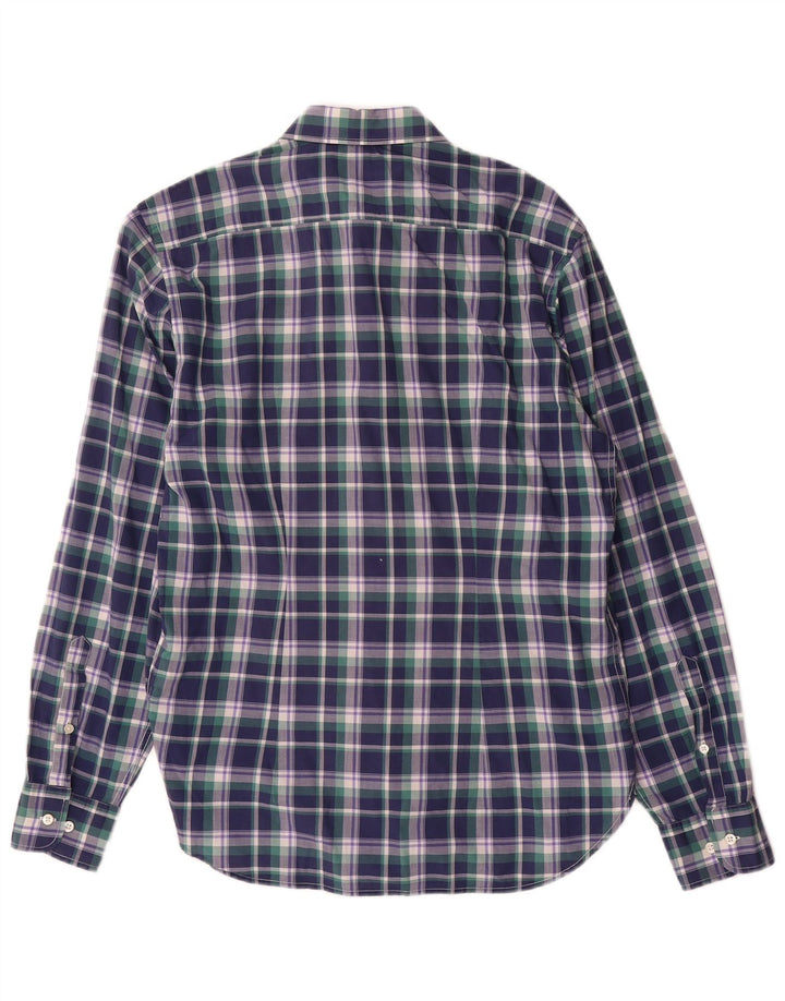 Camisa masculina slim fit Henry Cottons tamanho 39 algodão xadrez médio azul marinho
