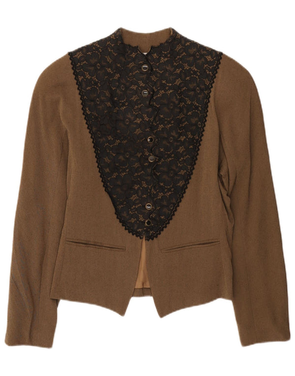 Jaqueta blazer feminina vintage de 6 botões IT 42 viscose floral marrom médio