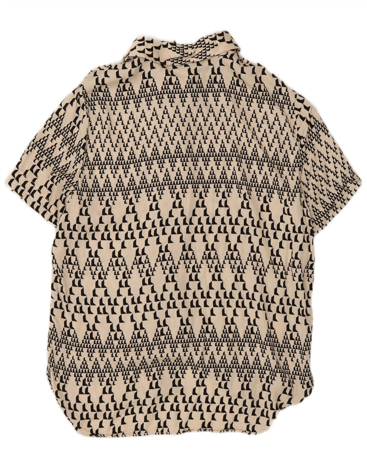 Camisa feminina de manga curta Zara UK 14 Médio Off White Geométrico