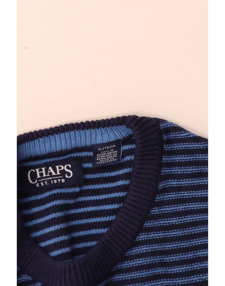 Suéter masculino Chaps com gola redonda e algodão listrado azul XL