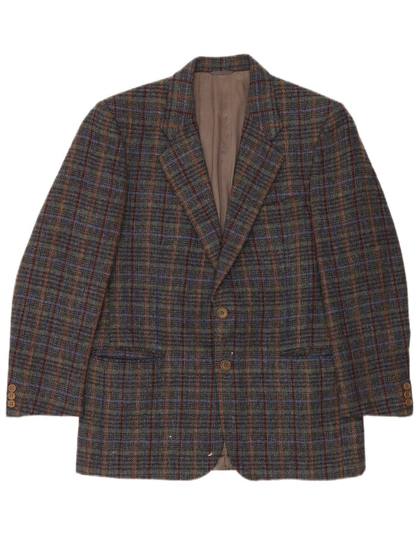 Jaqueta blazer masculina vintage com 2 botões Reino Unido 40 grande lã xadrez cinza