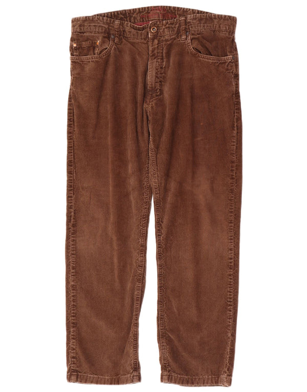 Zara Calça masculina reta de veludo cotelê UE 44 grande W34 L28 algodão marrom