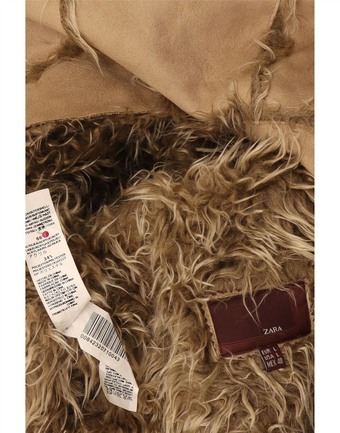 Zara Womens Sherpa Jacket UK 16 Grande Bege Acrílico