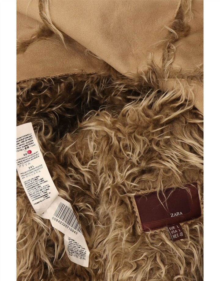 Zara Womens Sherpa Jacket UK 16 Grande Bege Acrílico