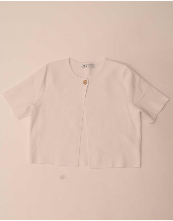 Cardigan Zara feminino cropped manga curta UK 18 XL branco
