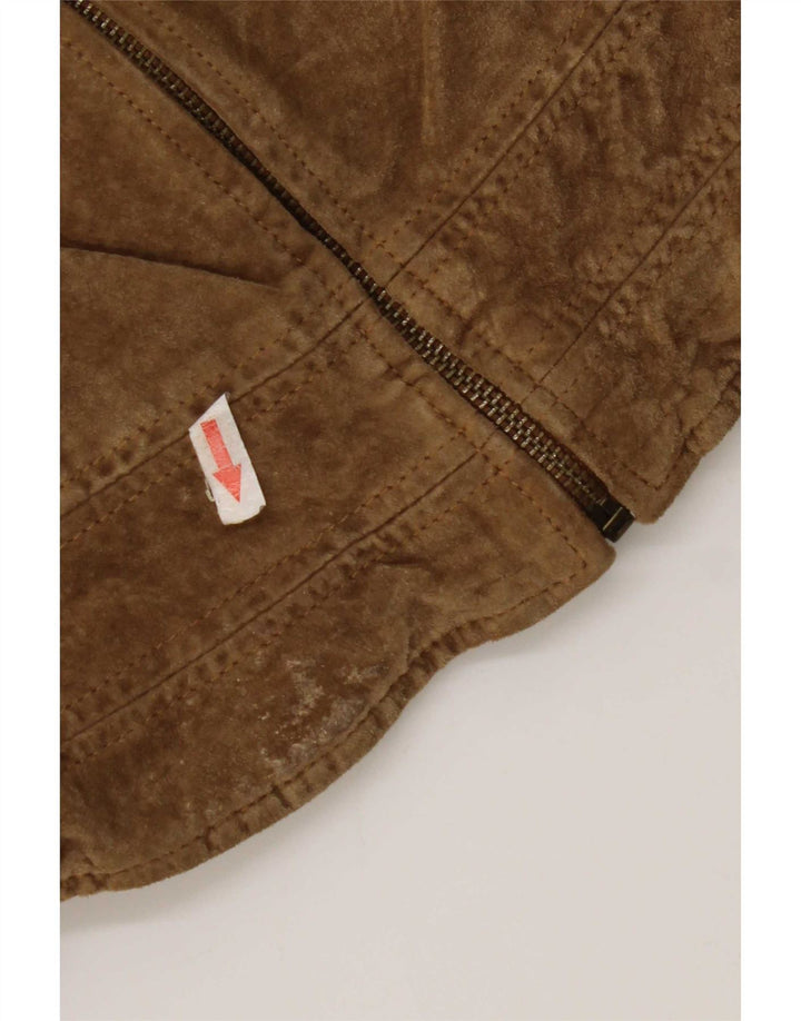 Zara Womens Crop Suede Jacket UK 12 Couro Bege Médio