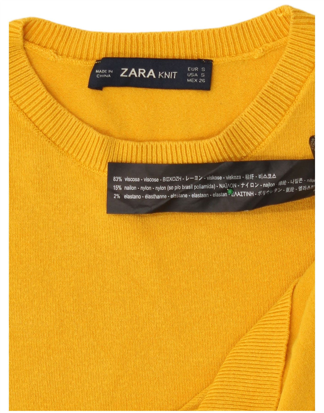 Suéter feminino Zara com gola redonda, Reino Unido 10 pequeno amarelo